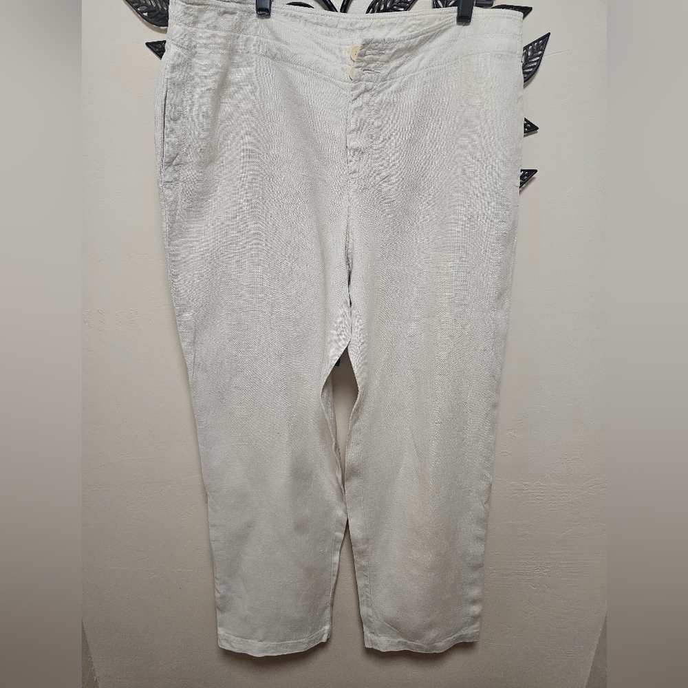 Women's Pants Eileen Fisher Cream 100% Irish Linel Size L - Picture 1 of 8